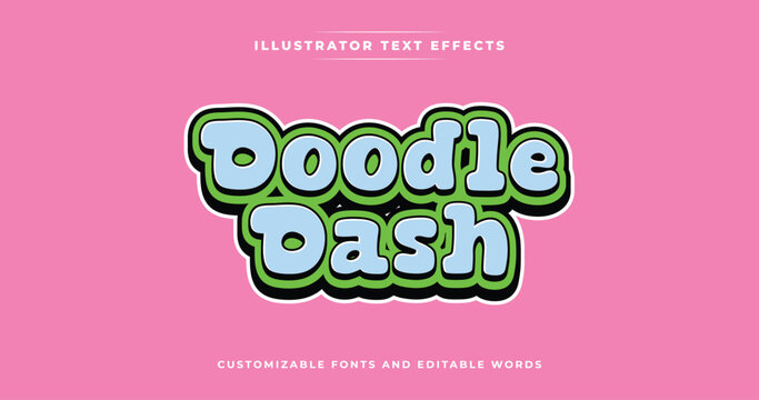 Doodle Dash: Bold, text effect for a kids, fun dynamic look. Fully vector editable for versatile design applications.	