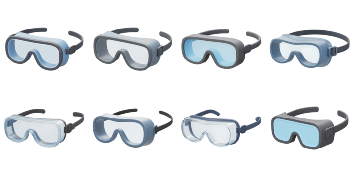 Swimming Goggles Collection: A diverse array of sleek, modern swimming goggles. Each pair embodies precision, comfort, and style, ready for any aquatic adventure. Capturing clarity and vision.