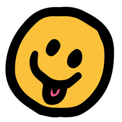 Hand drawn illustration of happy yummy face for sticker, logo, icon, mood, positive vibe, good energy, tattoo, decorations, cute patch, brooch, shirt print, sign, symbol, emoji, expression	
