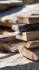 Stacked Weathered Wood Planks Highlight Sustainable Energy in Outdoor Setting