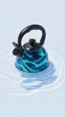 Teal and Black Patterned Kettle Creating Ripples in Water Symbolizing Change and Transformation