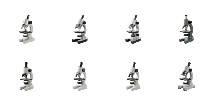 Microscopes Arrayed: A precise collection of laboratory microscopes stands arranged, an ideal visual for science, research, and educational projects.