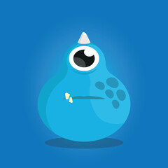 Sad blue cartoon monster with single eye and horn