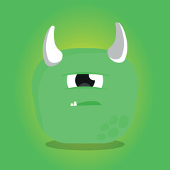 Cute green cartoon monster expressing disgust and aversion