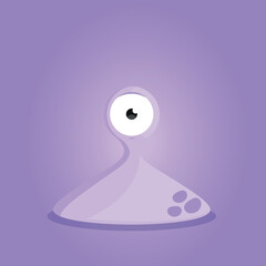 Purple cartoon monster reacting with fear and wide eye