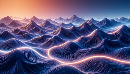 Abstract Digital Landscape with Flowing Waves and Vibrant Colors