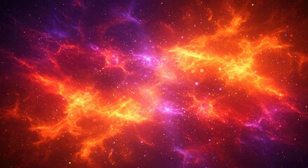 Naklejka premium Vibrant cosmic nebula backdrop featuring blazing red, orange, and purple stars.