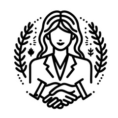  Woman in a business suit logo with laurel wreath representing partnership with copy space