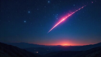 Fototapeta premium A breathtaking view of a single meteor streaking across a dark night sky, leaving a luminous trail of light Perfect for astronomy, space, and celestial themes , sparkle, heaven