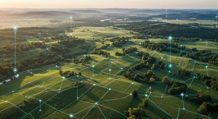 Aerial view of connected agricultural fields