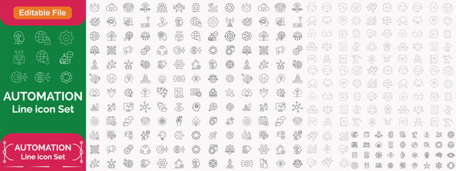 Automation icon. Big Ai icon set. Minimal icons set. Related to optimisation, process, development, tech, innovation. Vector illustration in modern line style.