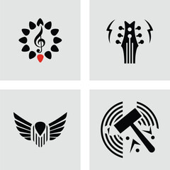 Creative Music, Guitar, Wings, and Hammer Logo Designs  Vector Icons for Branding