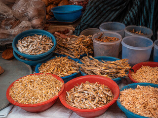 Vibrant Street Market with Spices and Seafood, Dhaka

