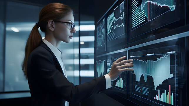 Financial auditor reviewing compliance reports on a digital dashboard, highlighting internal controls, risk assessments, and regulatory alignment indicators.
