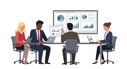 Business meeting vector illustration: office concept for presentation design in flat style