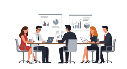 Business meeting illustration: team collaboration in modern office - professional flat vector illustration for design and presentation