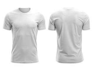 Isolated on white background, a white tshirt is shown from the front and back, showcasing its simple design