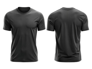 A black tshirt is shown from the front and back, isolated on white background