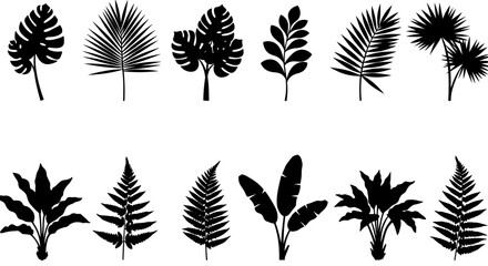 Tropical leaf silhouette vector illustration for nature-themed designs and decor