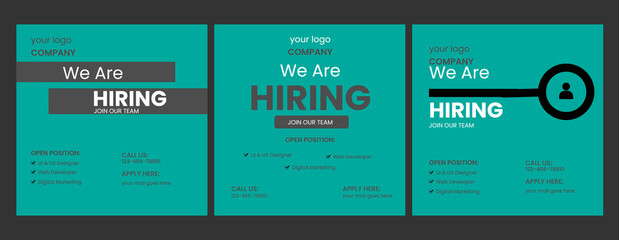 We are hiring social media post design template.  We are hiring job vacancy social media post banner design template with red color. We are hiring job vacancy square web banner design. Employee vacanc