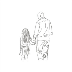 Father and daughter holding hands walking family