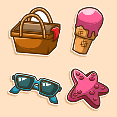 Summer Picnic Fun Stickers of Ice Cream, Sunglasses, and a Picnic Basket