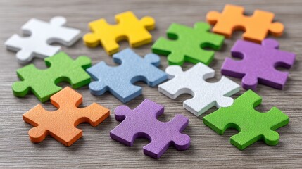 Obraz premium Collaborative puzzle game for business development in a colorful workspace environment enhancing cooperation and teamwork