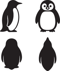Naklejka premium Penguin silhouette of icons set side, front, back, and top views vector art illustration