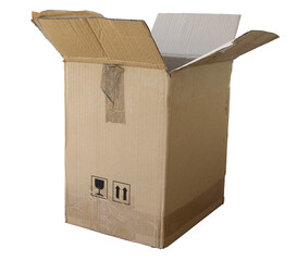 Caja de cartón para envíos abierta. Imagen aislada
