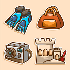 Beach Vacation Essentials hand draw style collection set
