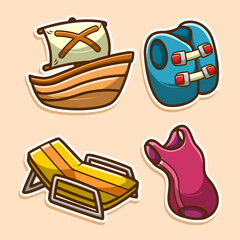Summer fun Sailboat, life vest, beach chair, and swimsuit stickers