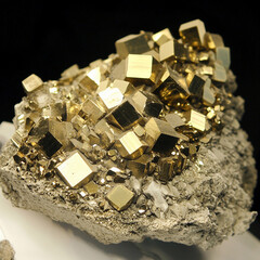 Close-up view of sparkling pyrite crystals on rock surface Generative AI