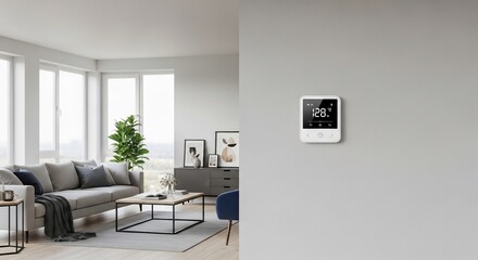 Smart home technology: Modern thermostat controlling room temperature in living space