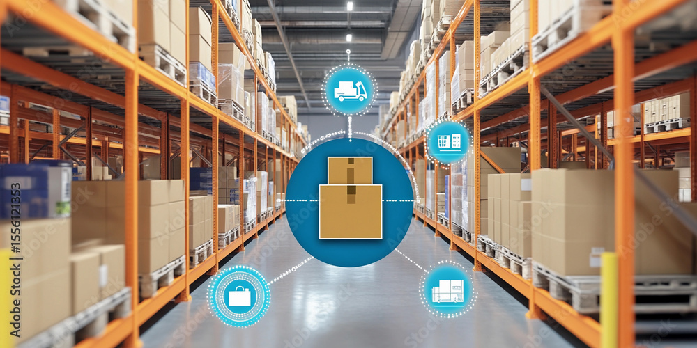 Aufkleber Smart warehouse technology optimizing logistics processes Generative AI