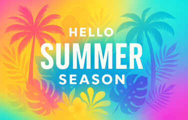Summer Banner with Tropical Elements and Geometric Patterns