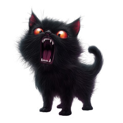 Frightened Cute Black Cat with Puffy Fur