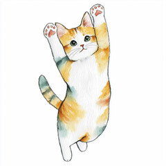 cute cat with raised paws, paper texture art