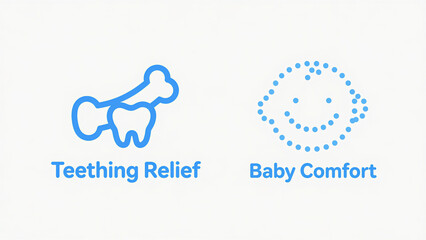 Fototapeta premium Blue teeth and dot icons represent relief and comfort for teething discomfort, used for baby teething care and soothing scenes