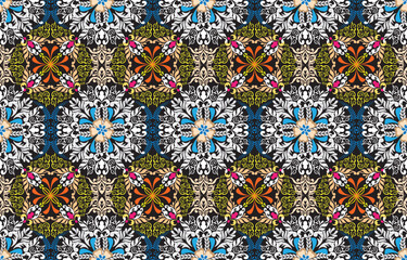 Gypsy pattern tribal ethnic motifs geometric vector background. Doodle gypsy geometric shapes sprites tribal motifs clothing fabric textile print traditional design with triangles