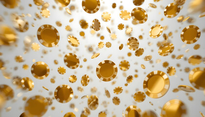 Golden Casino Chips Falling in a Dynamic and Energetic Pattern