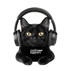 Sleek Black Cat Wearing Tiny Headset