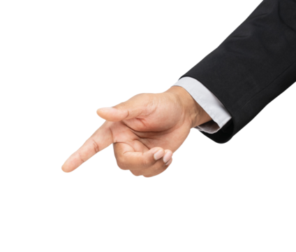 Businessman hand touching or pointing of something on isolated white background.
