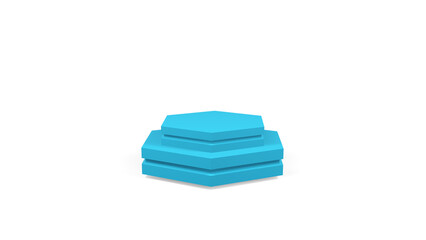 3d blue pedestal podium mockup hexagon shape for design and product presentation on white isolated background