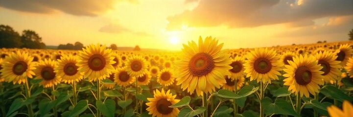 Obraz premium A vibrant, sunlit field of sunflowers facing the sun, embodying the concept of abundant, renewable energy from nature The image conveys positivity and sustainable power , ecology, resources, bloom