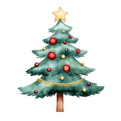 Festive Christmas tree adorned with colorful ornaments and star on top, radiating holiday cheer