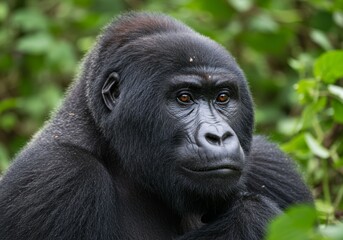 Naklejka premium A close-up portrait of a majestic mountain gorilla