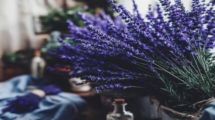 Dried herbs and flowers in ceramic bowls, a serene organic wellness composition