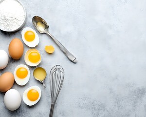 Baking Ingredients on White Concrete Background