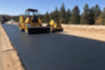 Blurry photo of the construction process of repairing/paving the highway using modern tools.