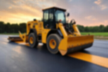 Blurry photo of the construction process of repairing/paving the highway using modern tools.